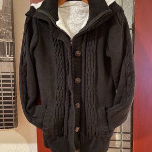Faux fur lined sweater jacket